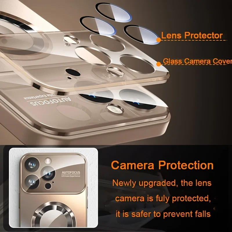 Luxury Glass Camera For Magesafe Magnetic Wireless Charge Case For iPhone 17 16 15 14 13 12 11 Pro Max Air Plus Shockproof Cover
