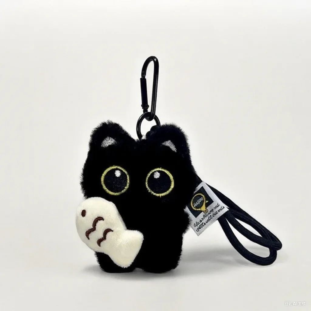 2Pcs Cool Plush Black Cat Doll Toy Keychain Bag Pendant Charms Car Keyring Accessories for Women Couples Kawaii Gift