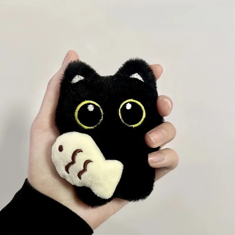 2Pcs Cool Plush Black Cat Doll Toy Keychain Bag Pendant Charms Car Keyring Accessories for Women Couples Kawaii Gift