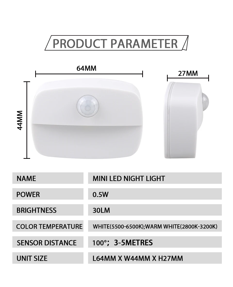 Motion Sensor Light Indoor LED Night Light Stick on Nightlight Battery Operated Lights for Hallway Stair Bathroom Closet Bedroom