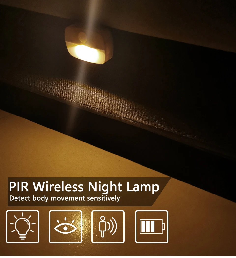 Motion Sensor Light Indoor LED Night Light Stick on Nightlight Battery Operated Lights for Hallway Stair Bathroom Closet Bedroom