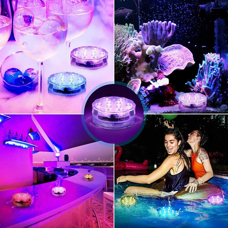 Multi Color Submersible LED Light Pool Lights IP68 Waterproof Underwater Night Lamp Vase Bowl Party Wedding Christmas Decoration