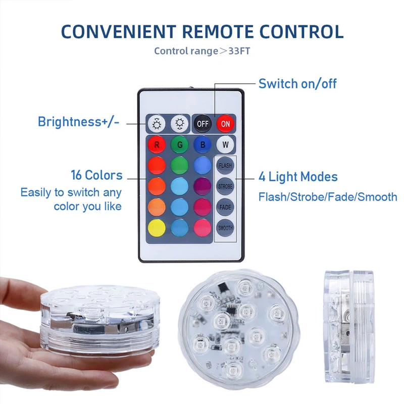 Multi Color Submersible LED Light Pool Lights IP68 Waterproof Underwater Night Lamp Vase Bowl Party Wedding Christmas Decoration