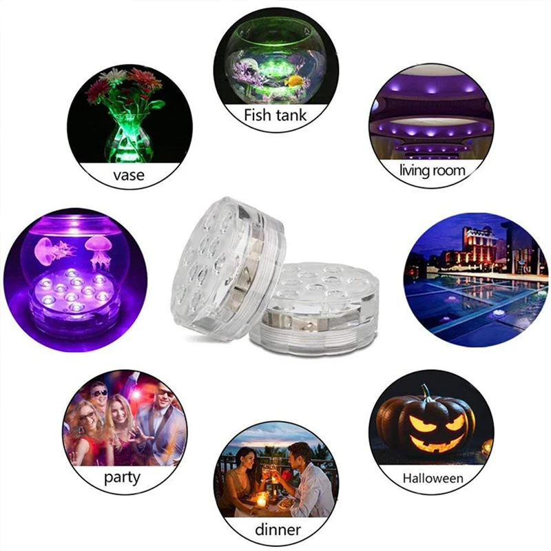 Multi Color Submersible LED Light Pool Lights IP68 Waterproof Underwater Night Lamp Vase Bowl Party Wedding Christmas Decoration