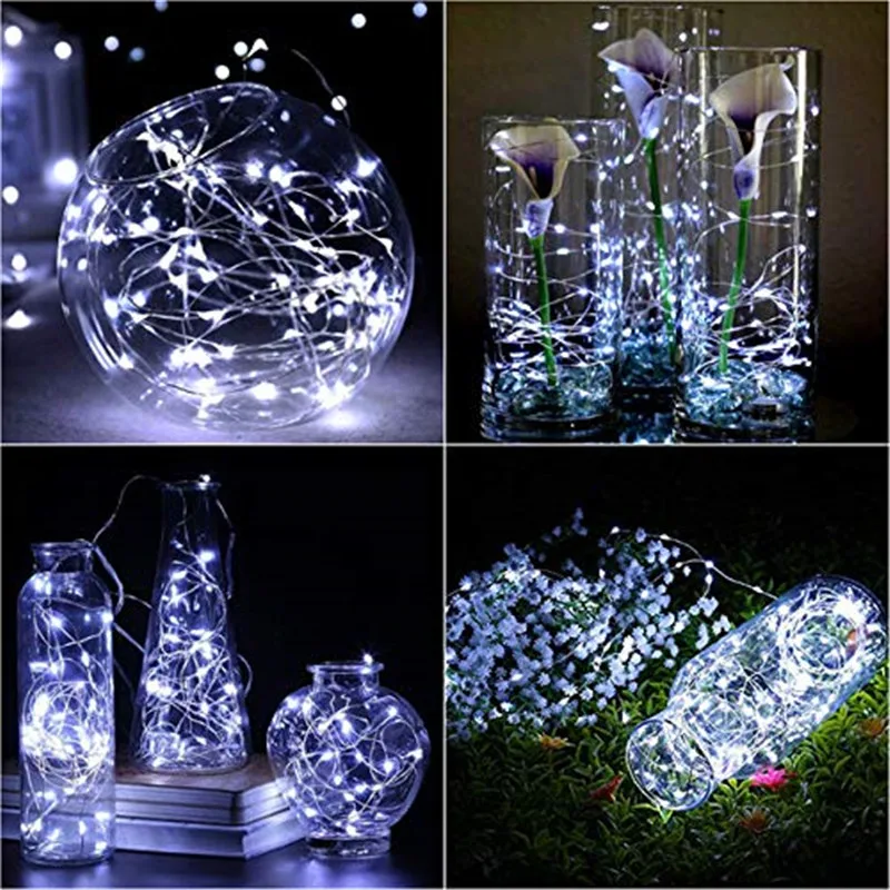 10pcs/lot Copper Led Fairy Lights 2M 20 Leds CR2032 Button Battery Operated LED String Light Xmas Wedding Party Decoration