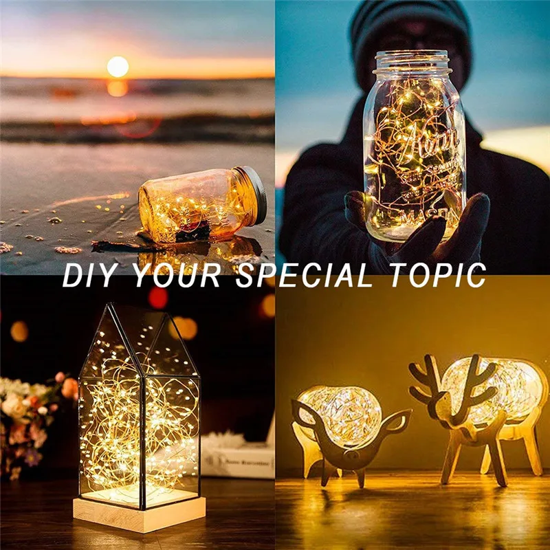 10pcs/lot Copper Led Fairy Lights 2M 20 Leds CR2032 Button Battery Operated LED String Light Xmas Wedding Party Decoration
