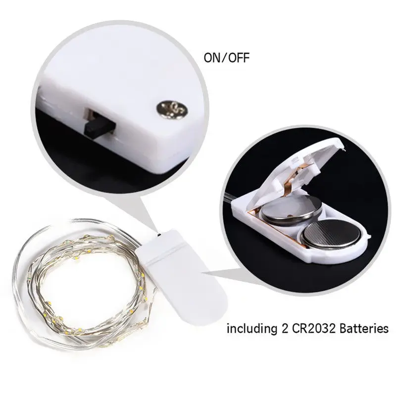 10pcs/lot Copper Led Fairy Lights 2M 20 Leds CR2032 Button Battery Operated LED String Light Xmas Wedding Party Decoration