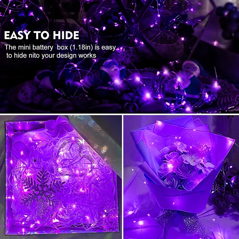 LED Fairy Copper Wire Light String USB Garland Purple Pink Light For Christmas Wedding Party Birthday Home Bedroom DIY Decor
