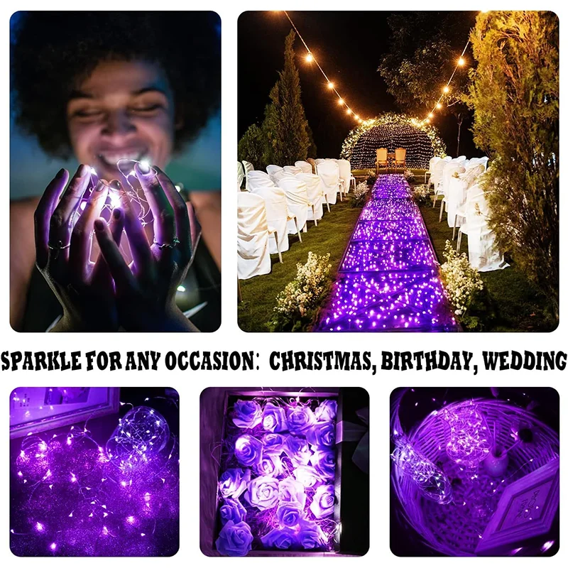 LED Fairy Copper Wire Light String USB Garland Purple Pink Light For Christmas Wedding Party Birthday Home Bedroom DIY Decor