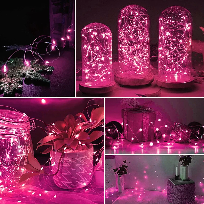 LED Fairy Copper Wire Light String USB Garland Purple Pink Light For Christmas Wedding Party Birthday Home Bedroom DIY Decor