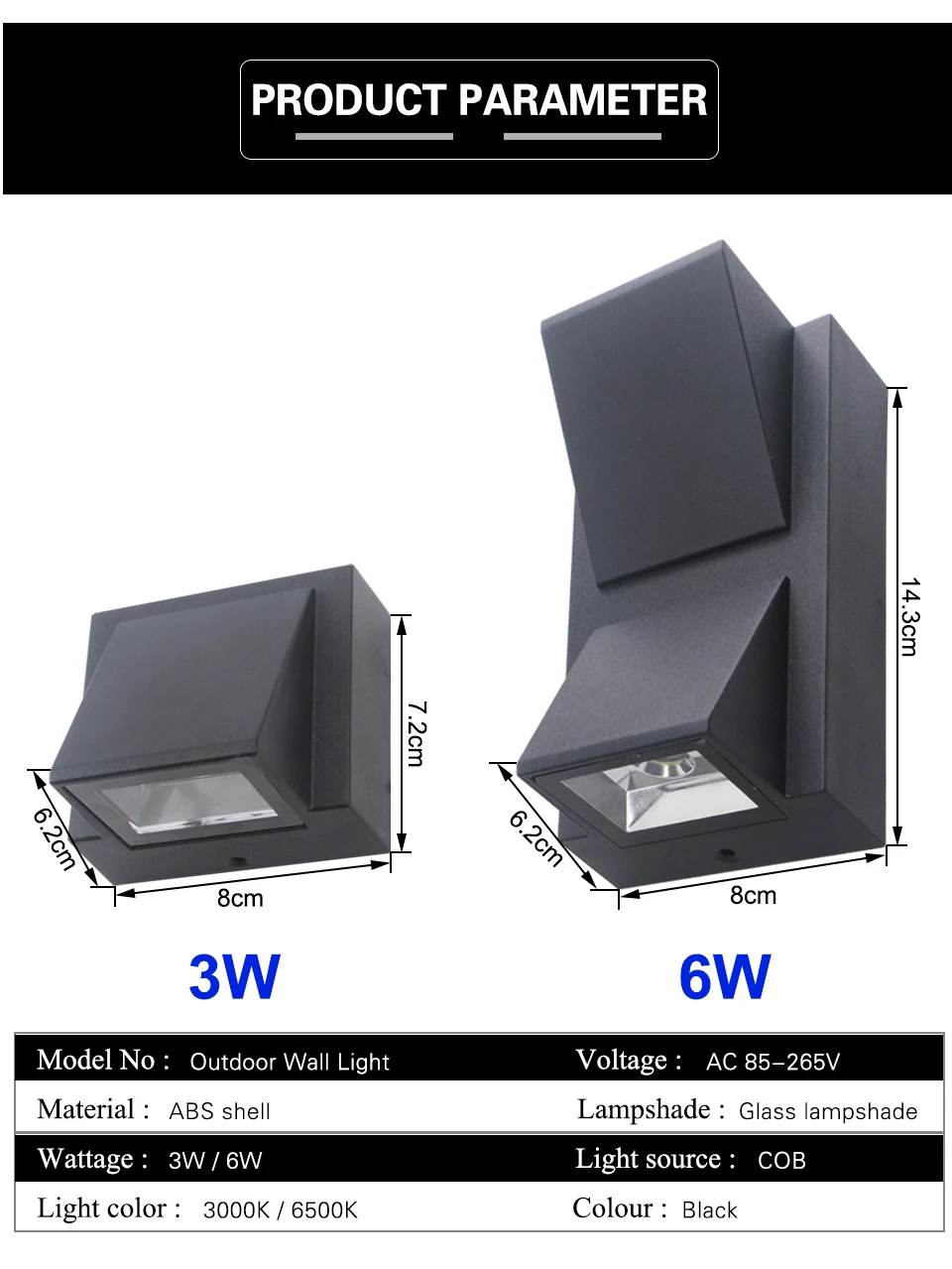 Simple Outdoor Wall Lamp COB Outdoor/Indoor Wall Light Waterproof Surface Mounted Porch Light Up and Down Lighting AC 85-265V