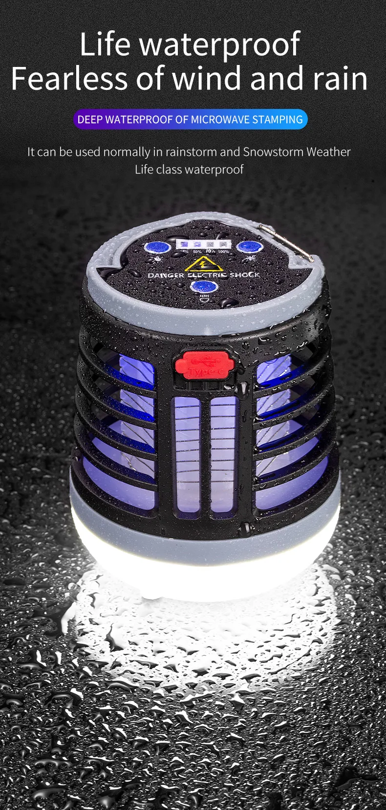 Hanging UV LED Mosquito Killer Lamp Electric Shock Insect Repeller Light USB Portable Outdoor Waterproof Hiking Camping Lantern