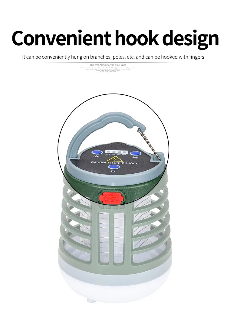 Hanging UV LED Mosquito Killer Lamp Electric Shock Insect Repeller Light USB Portable Outdoor Waterproof Hiking Camping Lantern