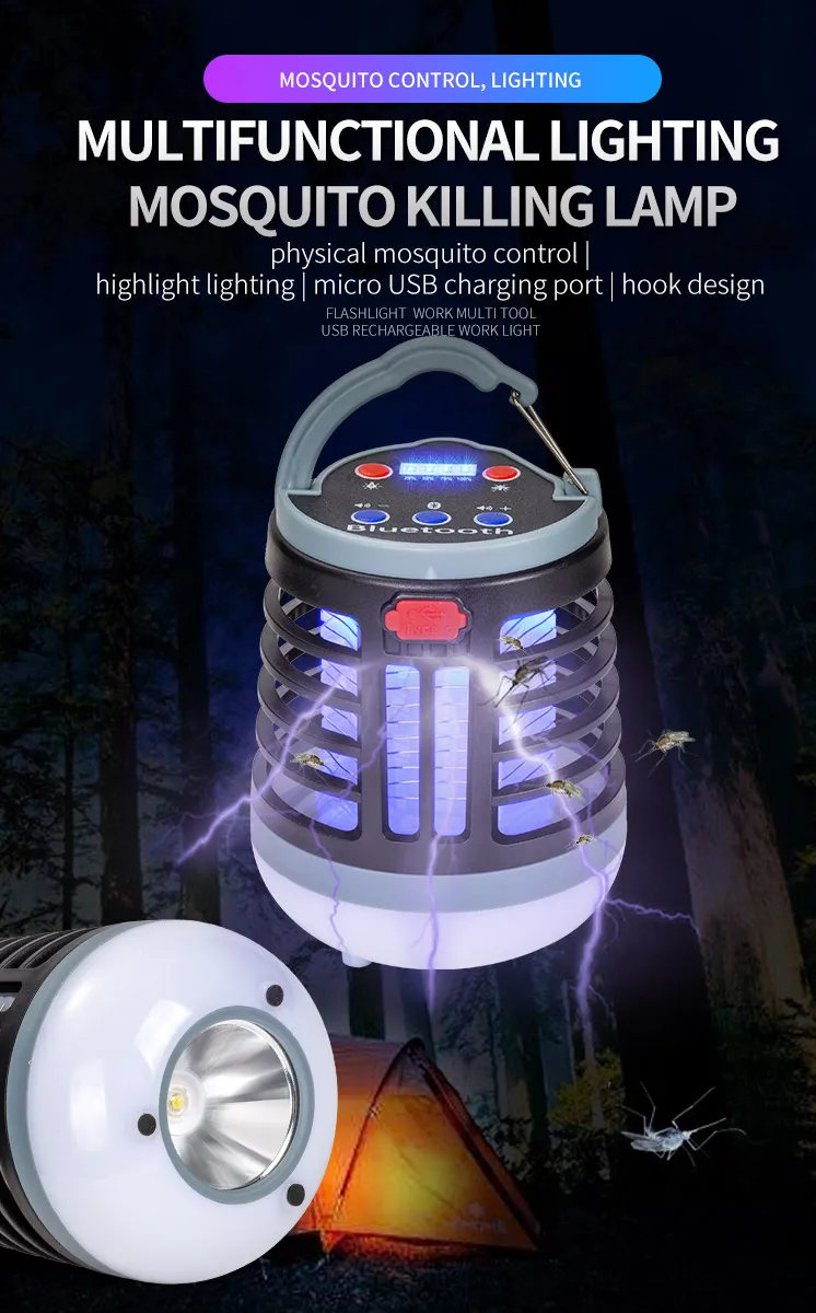 Hanging UV LED Mosquito Killer Lamp Electric Shock Insect Repeller Light USB Portable Outdoor Waterproof Hiking Camping Lantern