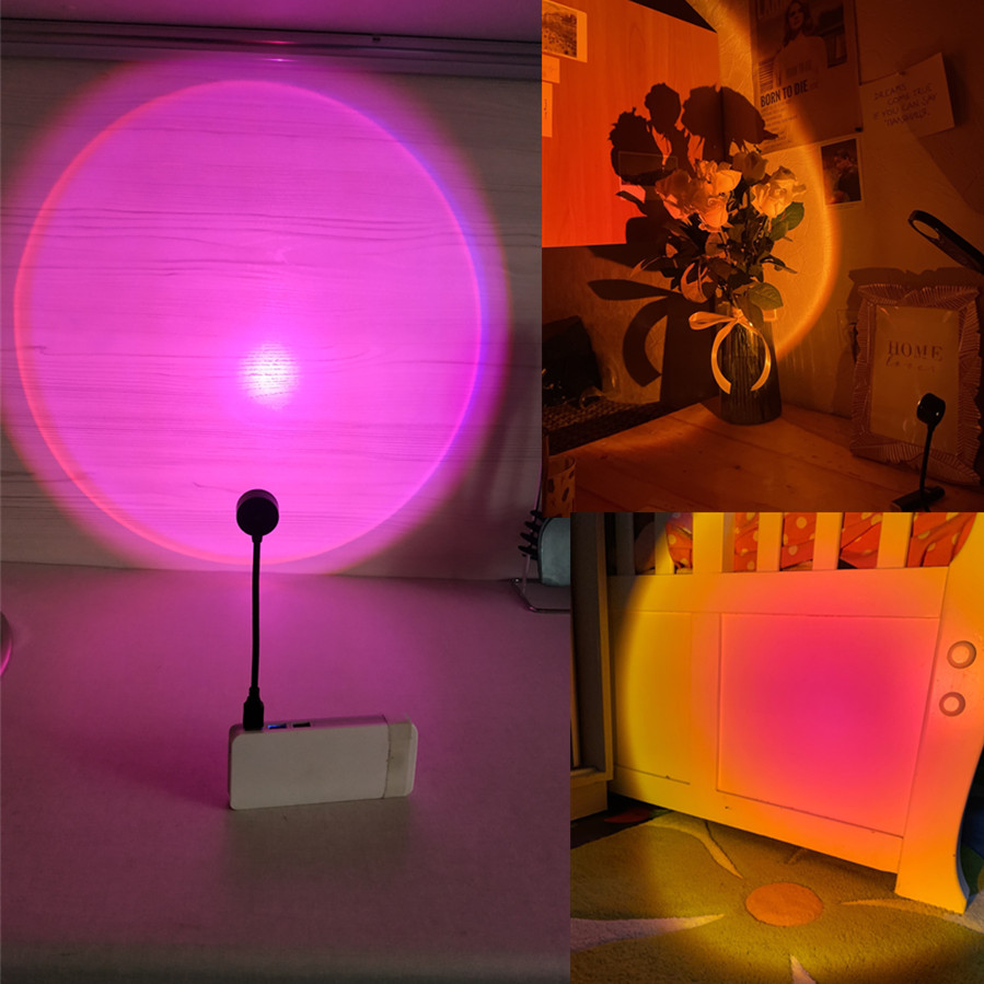 LDHLM Sunset Lamp LED USB Rainbow Neon Night Light Projector Photography Wall Atmosphere Lighting for Bedroom Decor Gift