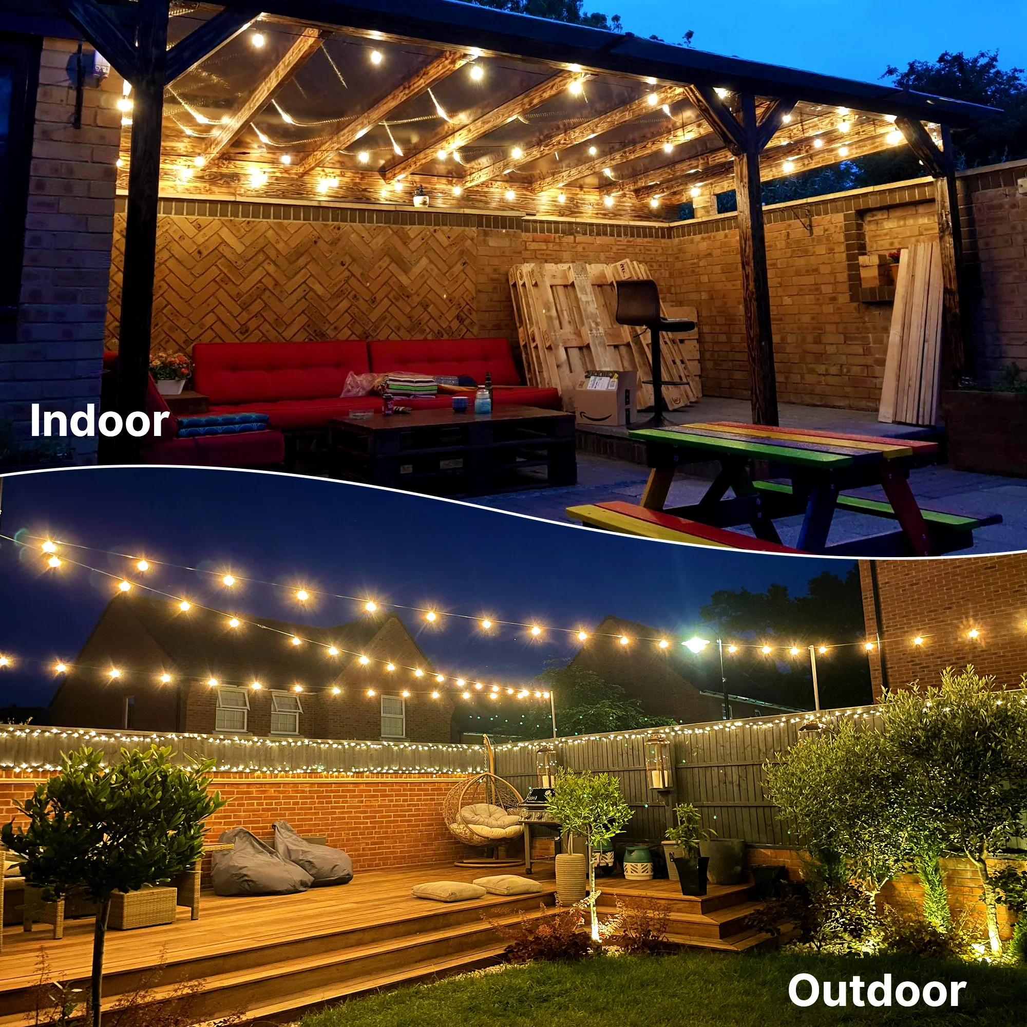G40 LED Globe String Lights Outdoor, 3M/9M/15M IP65 Plastic Bulbs, Balcony Garland Fairy Lamps for Wedding Christmas Party Deco