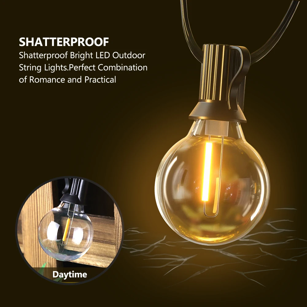 G40 LED Globe String Lights Outdoor, 3M/9M/15M IP65 Plastic Bulbs, Balcony Garland Fairy Lamps for Wedding Christmas Party Deco