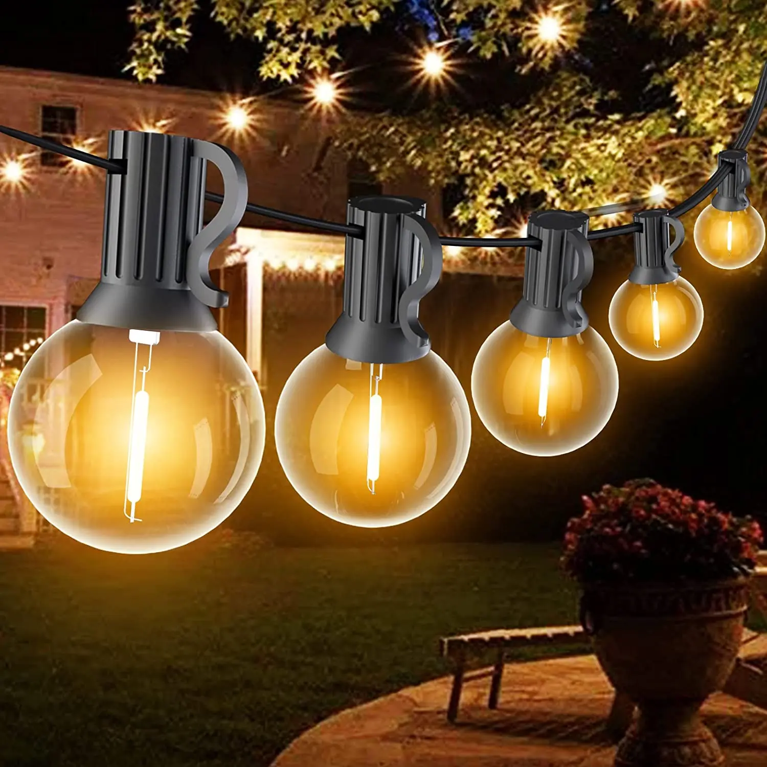 G40 LED Globe String Lights Outdoor, 3M/9M/15M IP65 Plastic Bulbs, Balcony Garland Fairy Lamps for Wedding Christmas Party Deco