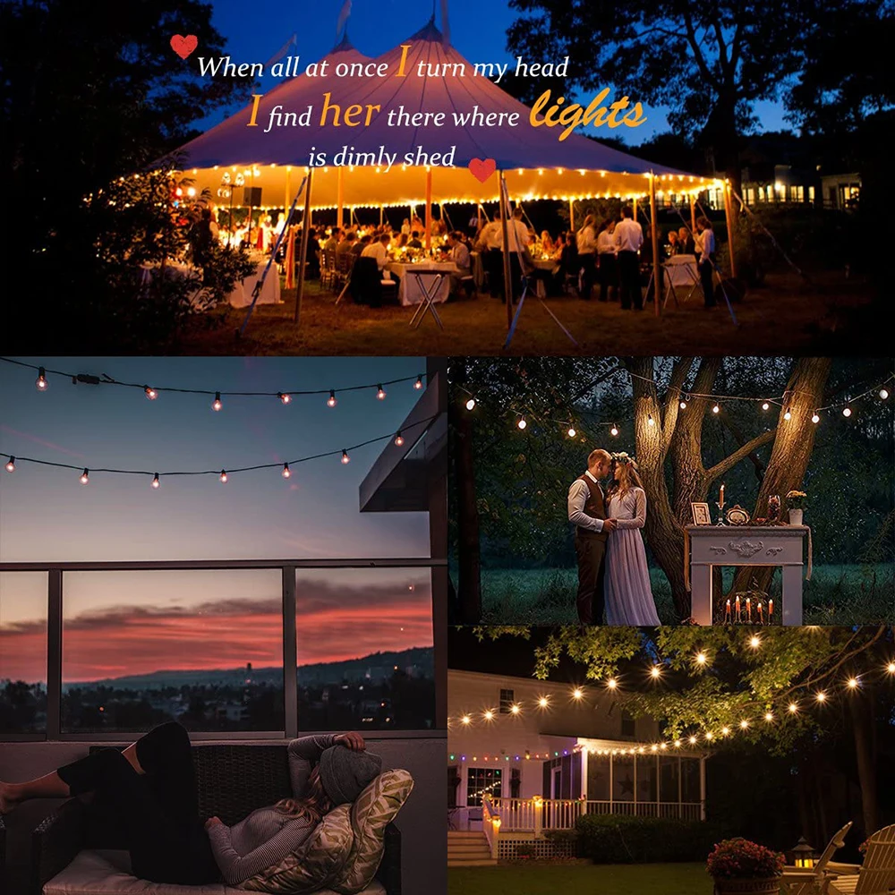 G40 LED Globe String Lights Outdoor, 3M/9M/15M IP65 Plastic Bulbs, Balcony Garland Fairy Lamps for Wedding Christmas Party Deco