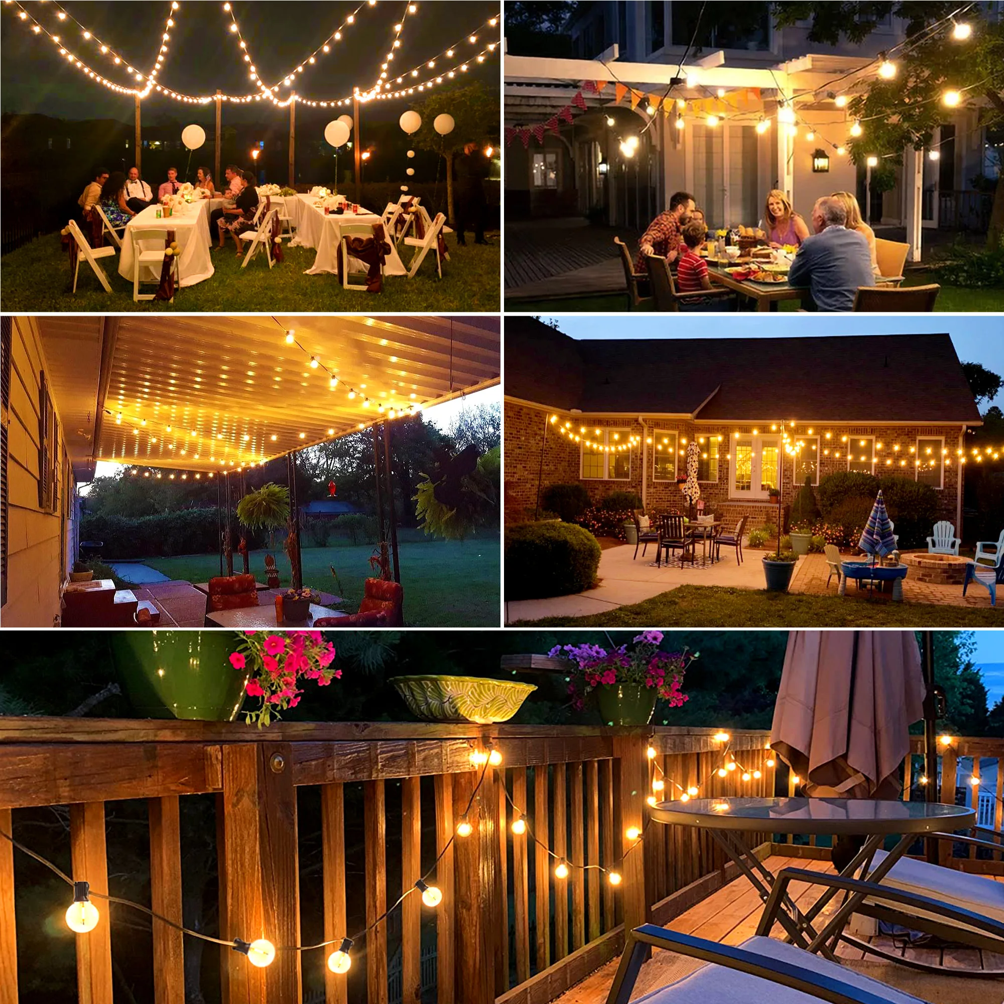 G40 LED Globe String Lights Outdoor, 3M/9M/15M IP65 Plastic Bulbs, Balcony Garland Fairy Lamps for Wedding Christmas Party Deco