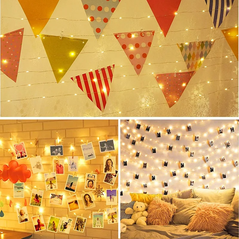 1Pc Led Photo Clips String Light With 10/20/30/50 Clear Clips Fairy Lights For Bedroom Wall Hanging Pictures Cards Party Decor