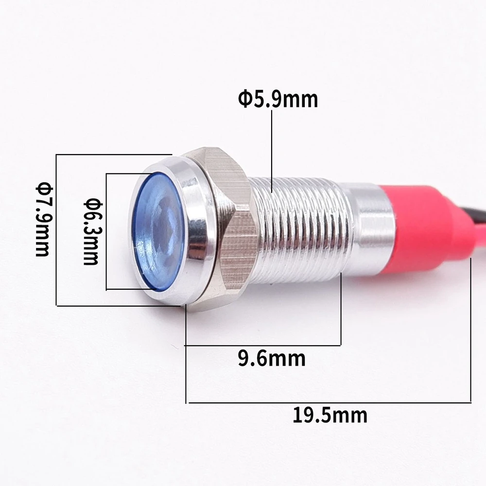6mm Metal Indicator Light LED Warning Signal Lamp Pilot Wires Switch 3V 5V 12V 24V 220V Red Orange Blue Green White With Wire
