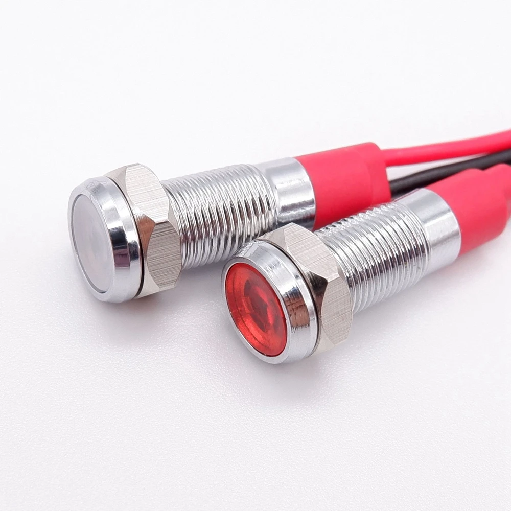 6mm Metal Indicator Light LED Warning Signal Lamp Pilot Wires Switch 3V 5V 12V 24V 220V Red Orange Blue Green White With Wire