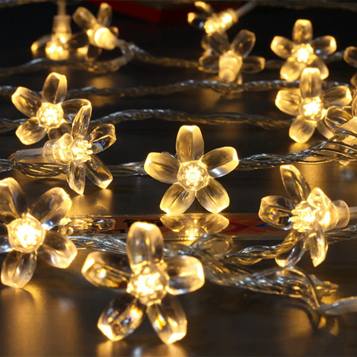 1PC Flower Fairy Lights Battery Operated String Lights Waterproof 10/20/30/40 LED Cherry Blossom Lights For Patry Wedding Decor