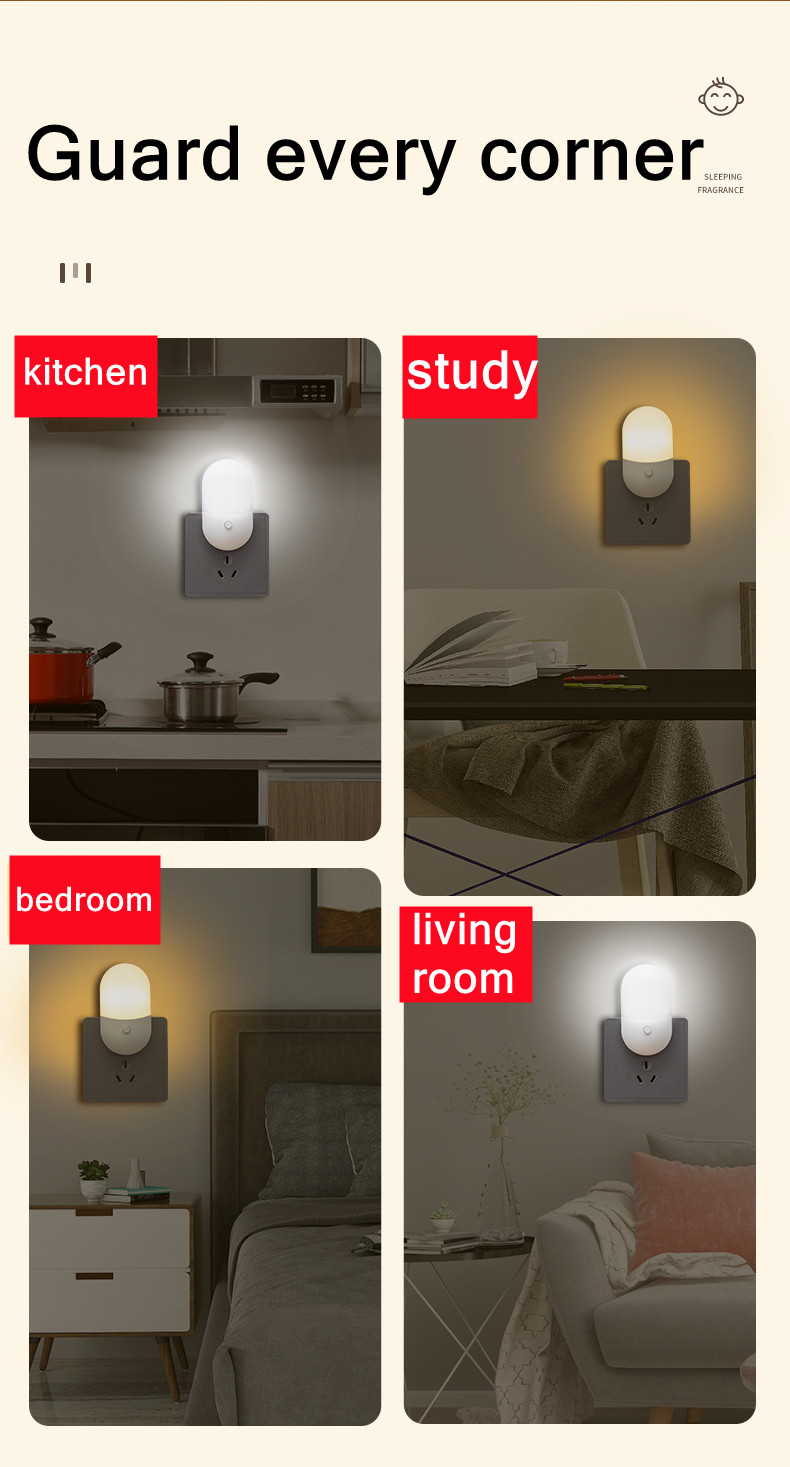 HHLZYH 3W Energy Saving Night Light Plug-in LED Feeding Socket Lamp Indoor Lighting Bedroom Night Bedside Lamp US/EU Two-color