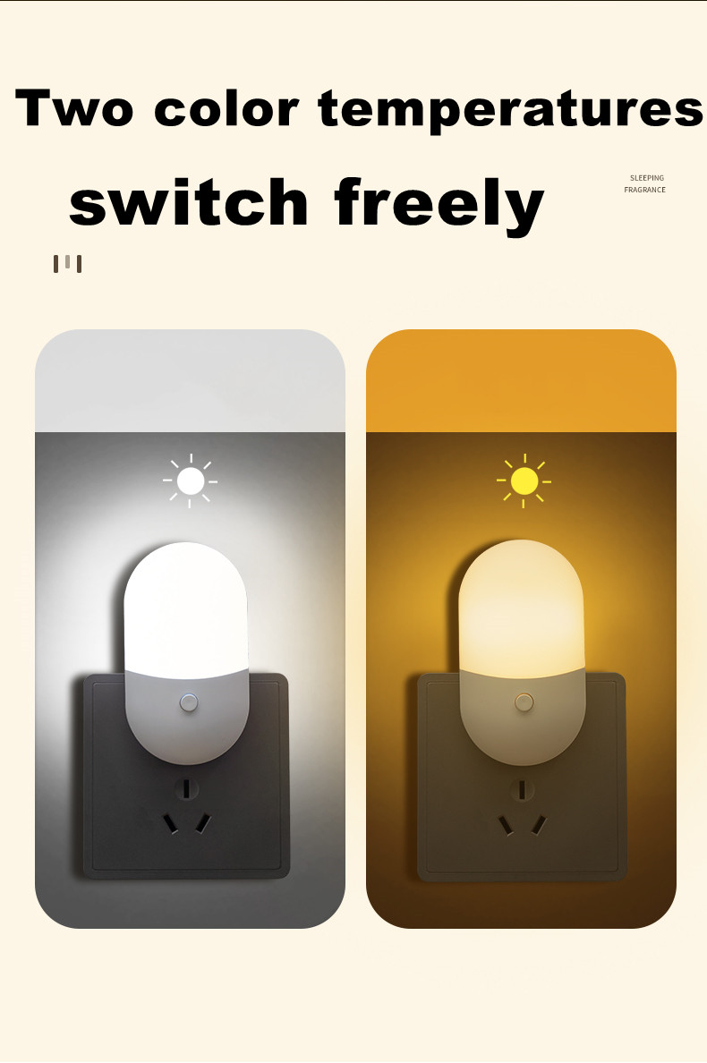 HHLZYH 3W Energy Saving Night Light Plug-in LED Feeding Socket Lamp Indoor Lighting Bedroom Night Bedside Lamp US/EU Two-color