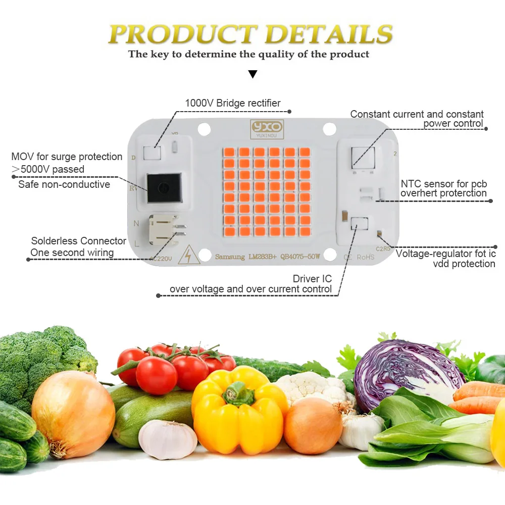 Horticulture Indoor Plant Grow Light COB LED Chip 50w Full Spectrum+660nm LED COB Chip For Plant Grow