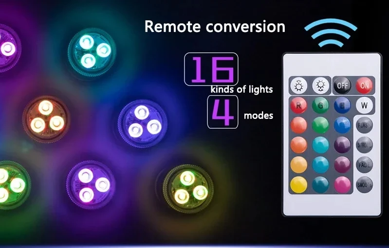 Battery Powered LED Underwater RGB Submersible Lights IP68 Waterproof Swimming Pool Night Atmosphere Lamp Decor Wedding Party