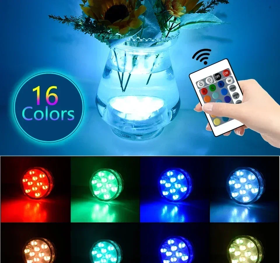Battery Powered LED Underwater RGB Submersible Lights IP68 Waterproof Swimming Pool Night Atmosphere Lamp Decor Wedding Party