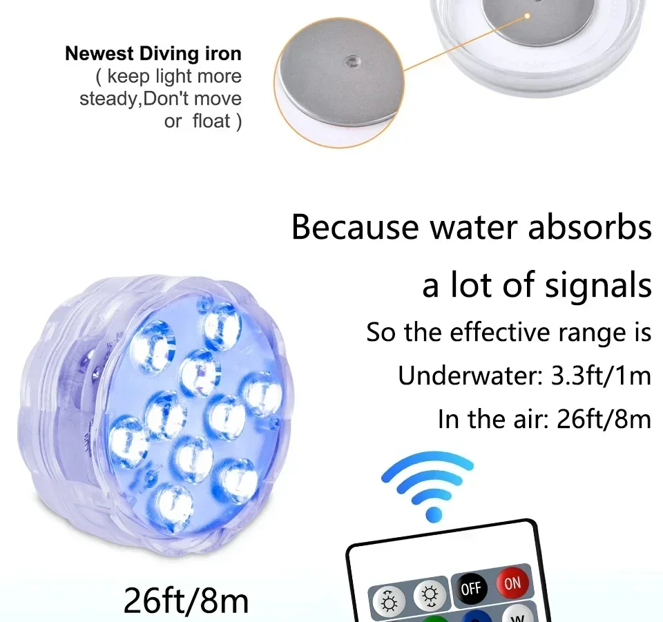 Battery Powered LED Underwater RGB Submersible Lights IP68 Waterproof Swimming Pool Night Atmosphere Lamp Decor Wedding Party