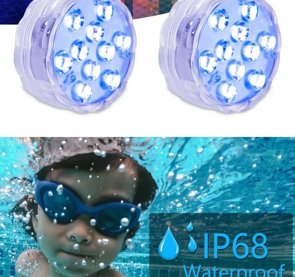Battery Powered LED Underwater RGB Submersible Lights IP68 Waterproof Swimming Pool Night Atmosphere Lamp Decor Wedding Party