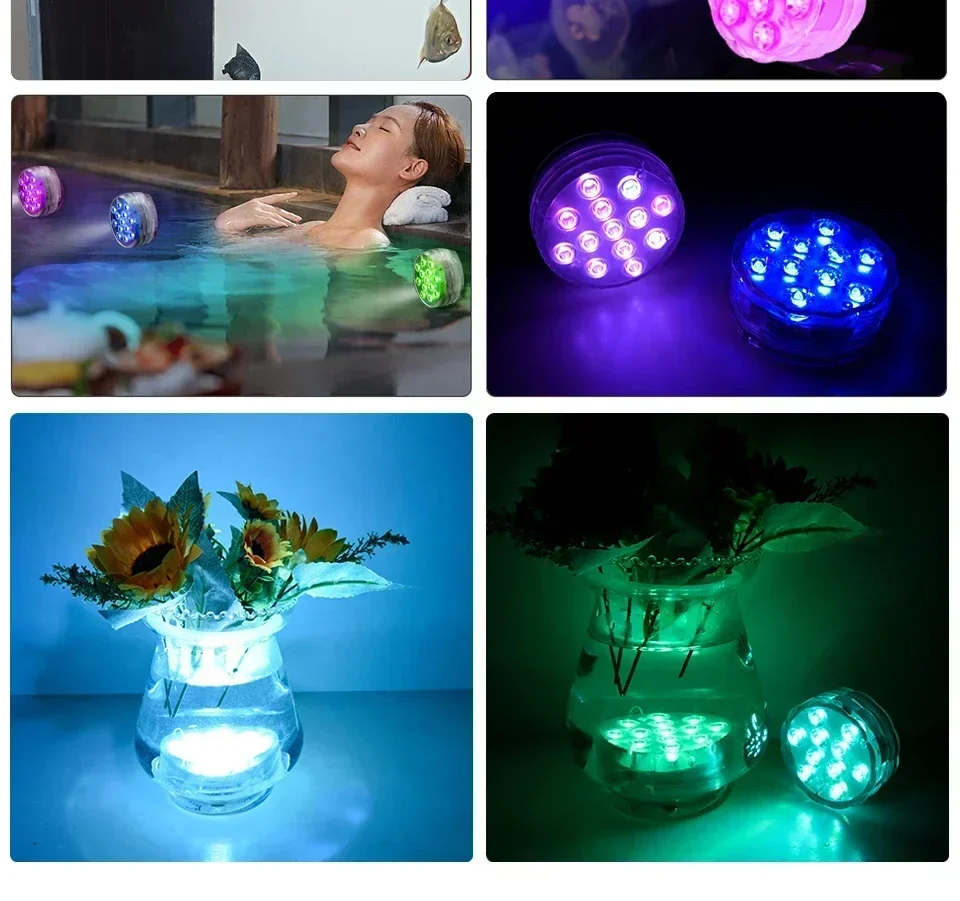 Battery Powered LED Underwater RGB Submersible Lights IP68 Waterproof Swimming Pool Night Atmosphere Lamp Decor Wedding Party