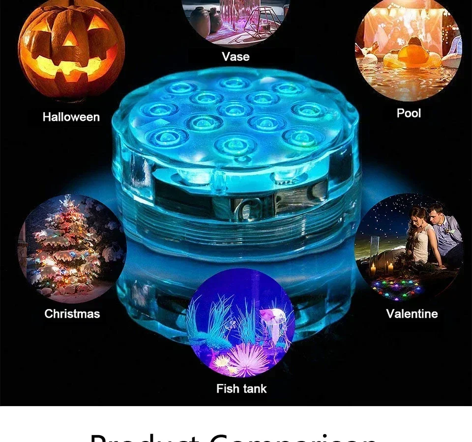 Battery Powered LED Underwater RGB Submersible Lights IP68 Waterproof Swimming Pool Night Atmosphere Lamp Decor Wedding Party