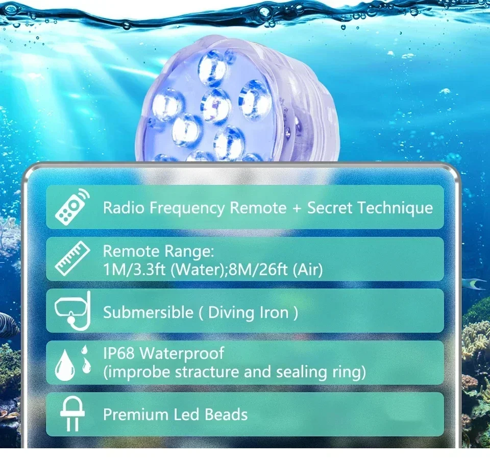 Battery Powered LED Underwater RGB Submersible Lights IP68 Waterproof Swimming Pool Night Atmosphere Lamp Decor Wedding Party
