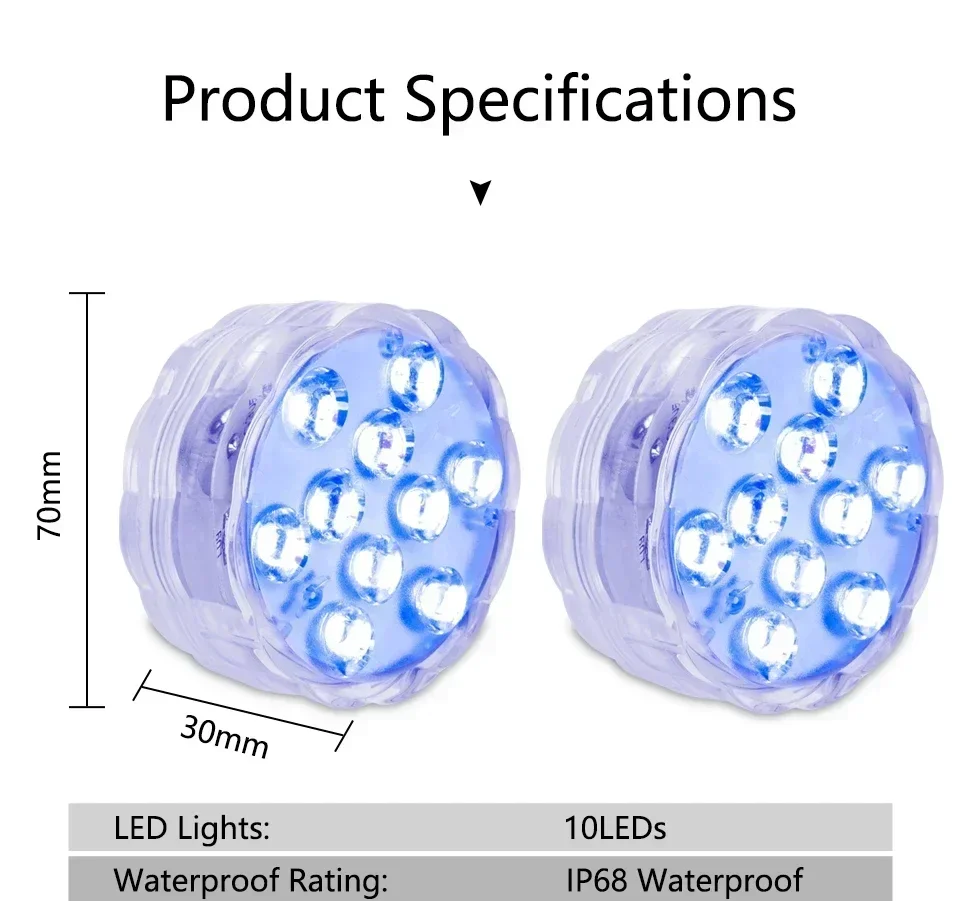 Battery Powered LED Underwater RGB Submersible Lights IP68 Waterproof Swimming Pool Night Atmosphere Lamp Decor Wedding Party