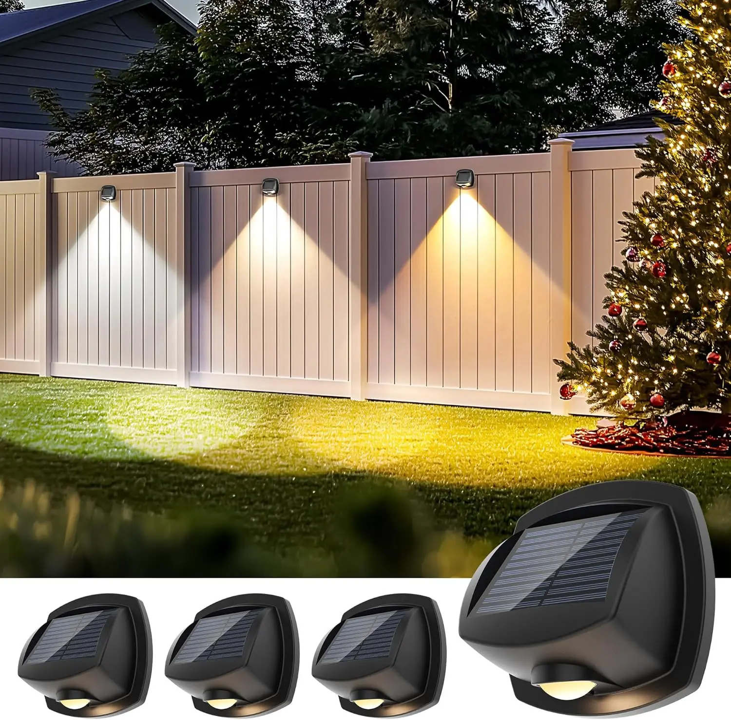 Solar LED Outdoor Wall Light 3 Colors RGBW Waterproof Fence Lamp for Garden Yard Porch Pathway Patio Home Decor