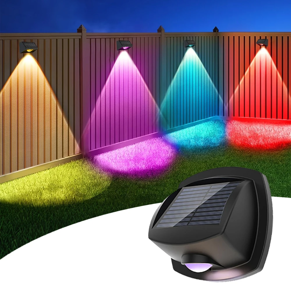 Solar LED Outdoor Wall Light 3 Colors RGBW Waterproof Fence Lamp for Garden Yard Porch Pathway Patio Home Decor