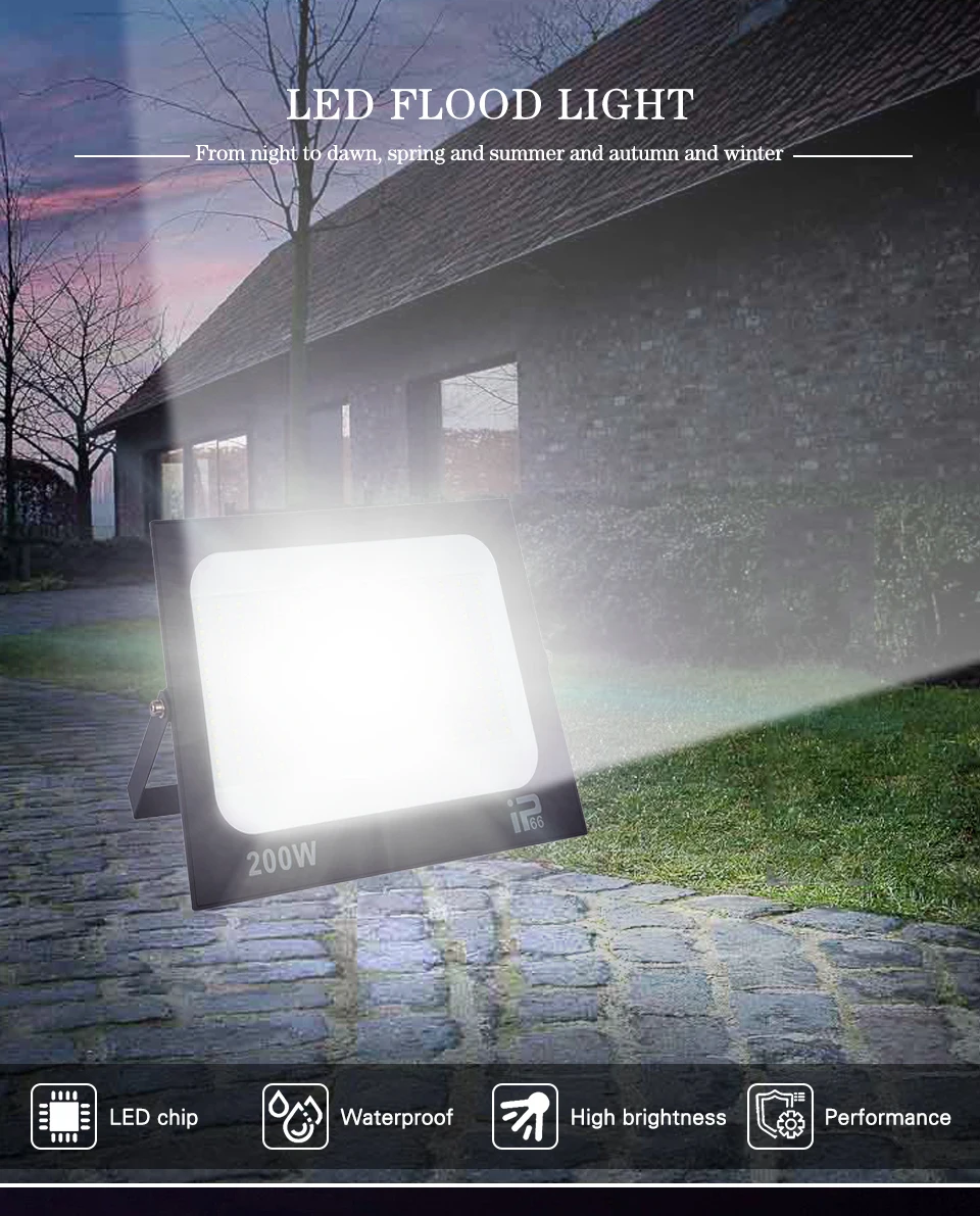 200W LED Flood light Spotlight Projector Outdoor Lighting 6500k Waterproof IP66 for Wall Garage Gym Street 220V