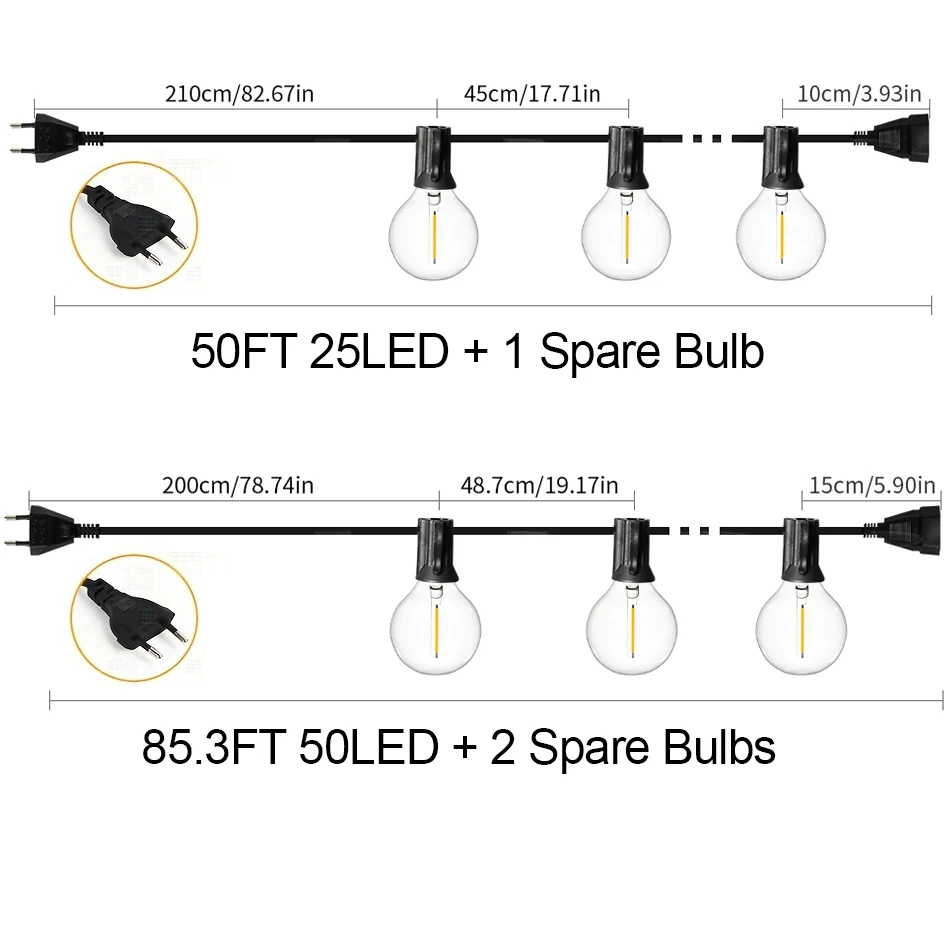 G40 LED 36 m Outdoor String Light with 64 Plastic Bulbs Attachable Outdoor String Light for Gardens, Weddings, Parties, Terraces
