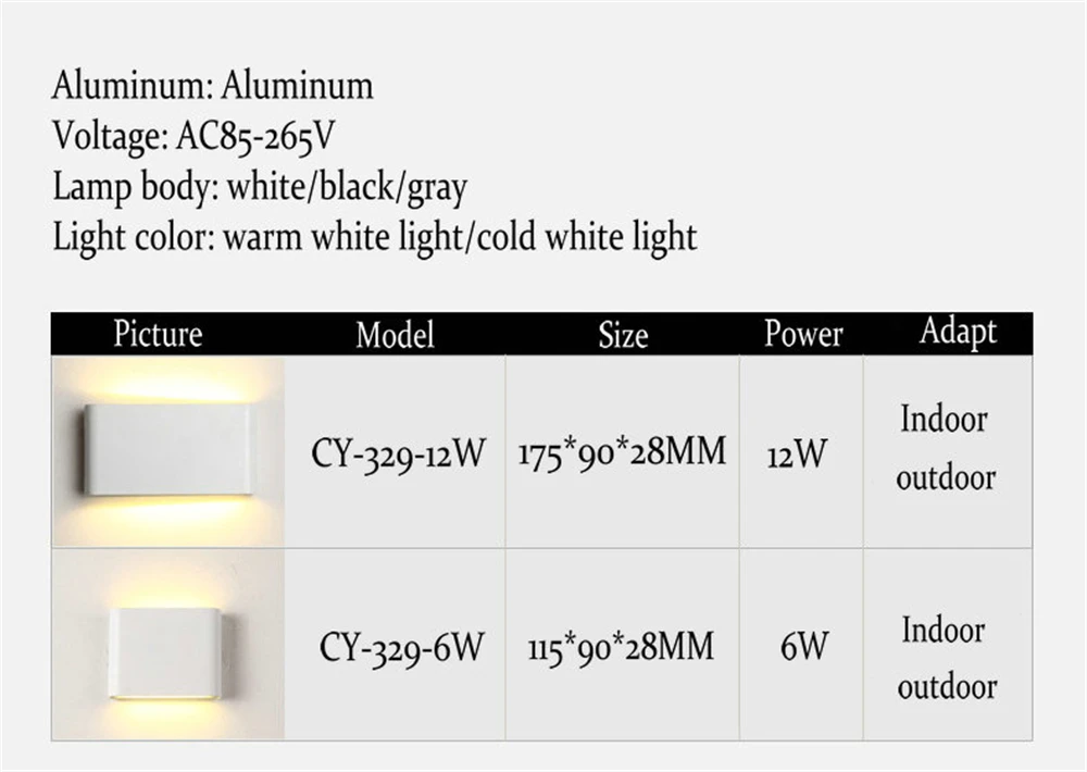 Modern Waterproof Outdoor 12W LED Wall Lamp IP65 Aluminum UP and Down Wall Light Garden Porch Sconce Decoration Light 110V 220V