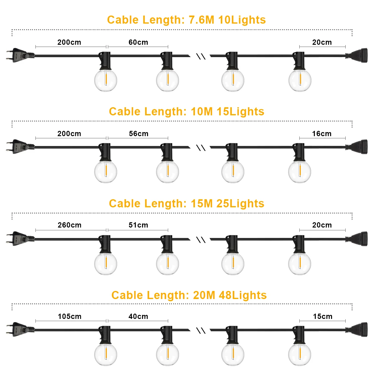 G40 Outdoor Garland String Lights Shatterproof Waterproof Plastic Led Bulb Vintage Connectable Patry Patio Decor Light Chain