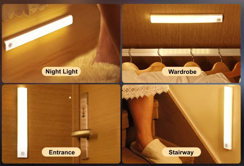 AITHEA Motion Sensor LED Night Light USB Rechargeable Bedside Lamp Wireless Portable Cabinet Tube Light for Wardrobe Staircase
