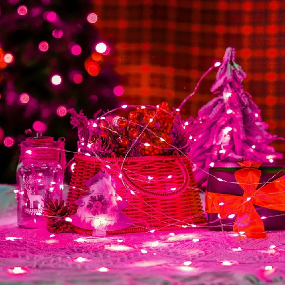 5m 50LED Fairy Light Battery Powered, Pink Copper Wire Starry Sky Light, Suitable for Bedroom, Christmas, Party Decoration