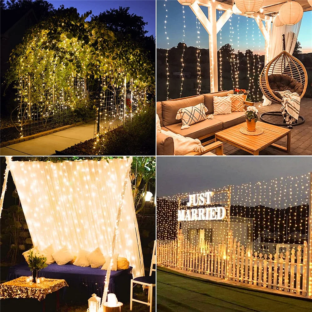Solar Curtain Light LED Outdoor Waterproof 300leds Garland Decoration String Lights Yard Christmas Fairy Garland String Lights