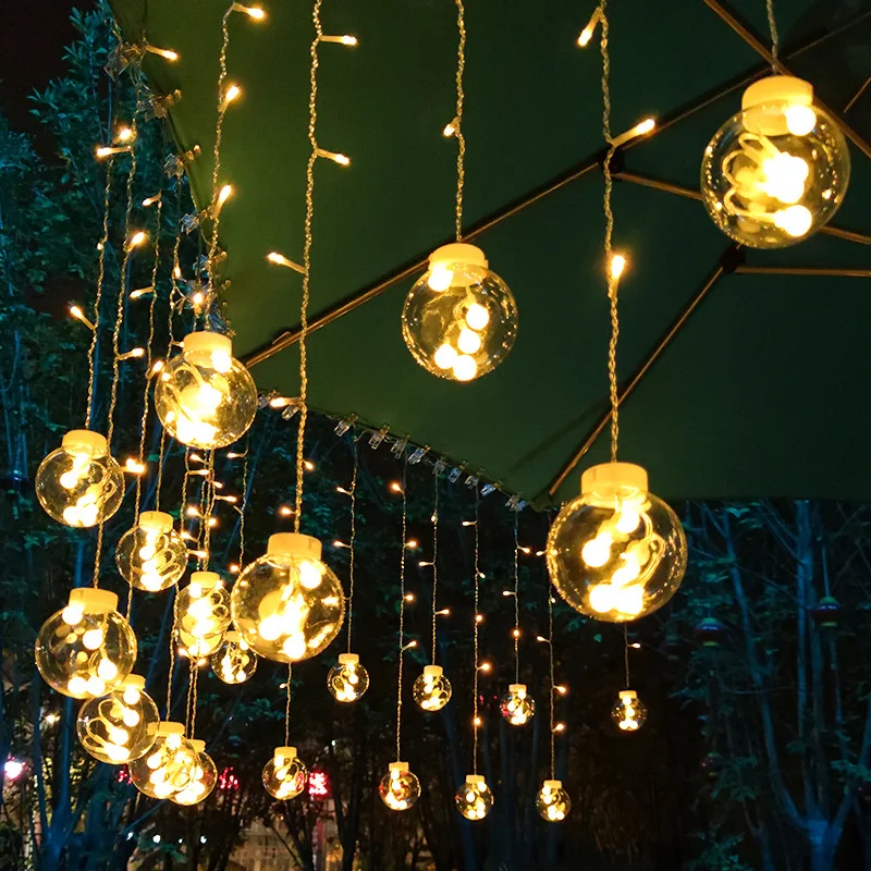 LED Solar Light Outdoor Waterproof Fairy Garland Votive Bottle Curtain String Light Christmas Party Lamp for Garden Decoration