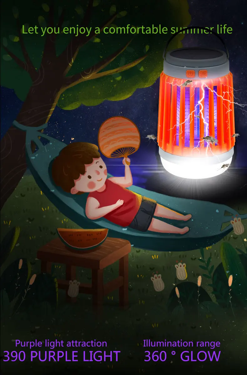 Electric Mosquito Killer Lamp UV Light Bug Zapper Trap Solar Charging Rechargeable Summer Fly Swatter Insect Killer Light